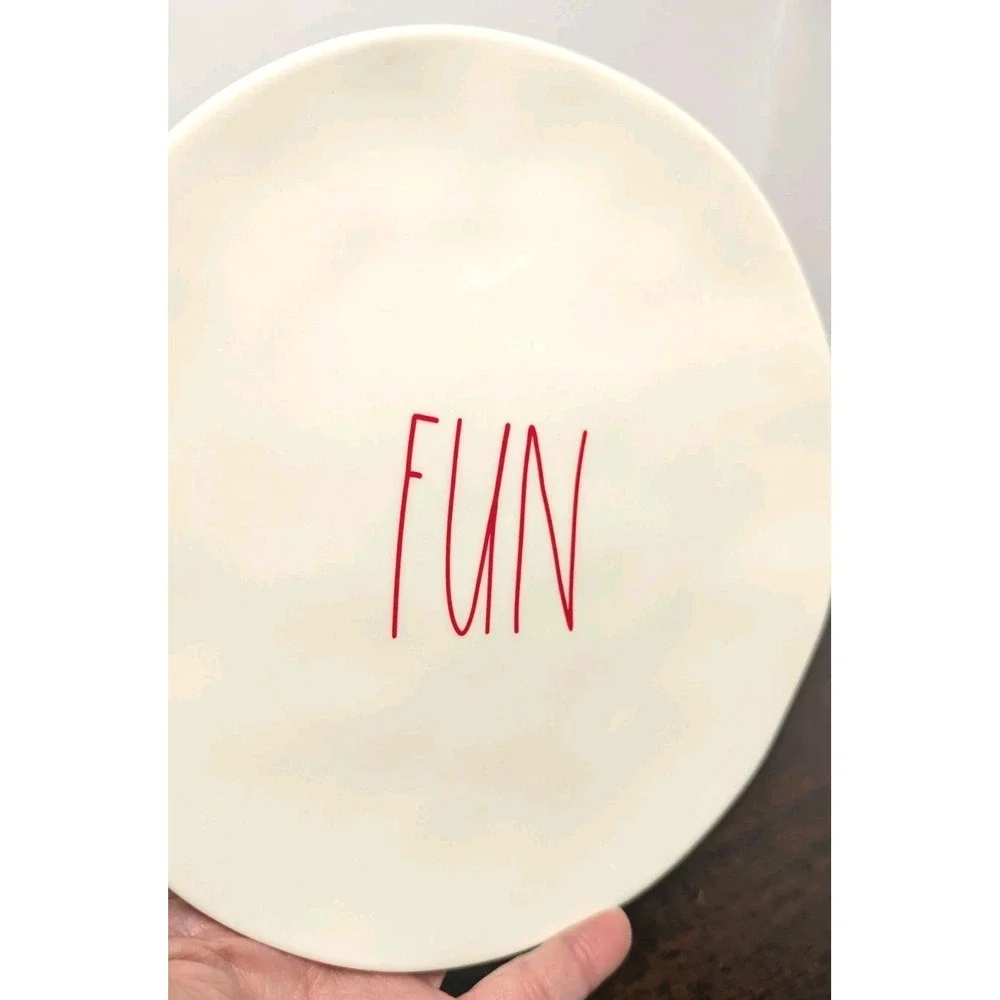 Rae Dunn FUN 8 Inch Melamine Dessert Plate Artisan Collection Magenta White Red